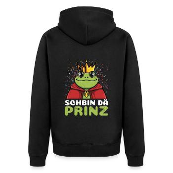 Froschkostüm SCHBIN DA PRINZ Lustiges Faschings - Unisex Premium Bio Zip Hoodie - Schwarz - Hinten - Nico (187cm)