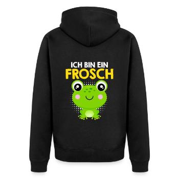 Froschkostüm ICH BIN EIN FROSCH Karneval - Unisex Premium Bio Zip Hoodie - Schwarz - Hinten - Nico (187cm)