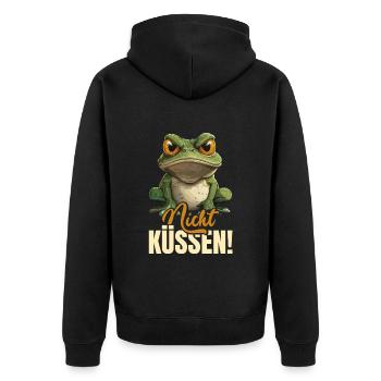 Faschingskostüm Frösche NICHT KÜSSEN Lustiges - Unisex Premium Bio Zip Hoodie - Schwarz - Hinten - Nico (187cm)