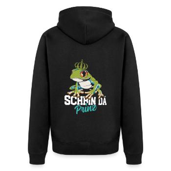 Karneval Kostüm Party SCHBIN DA PRINZ Lustiges - Unisex Premium Bio Zip Hoodie - Schwarz - Hinten - Nico (187cm)