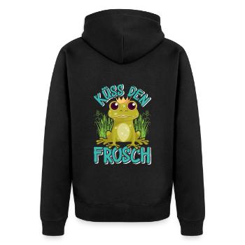 Karneval Kostüm Party KÜSS DEN FROSCH Lustiges - Unisex Premium Bio Zip Hoodie - Schwarz - Hinten - Nico (187cm)