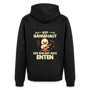 Faschingskostüm WER GÄNSEHAUT DER SCHLÄGT AUCH - Unisex Premium Bio Zip Hoodie - Schwarz - Hinten - Nico (187cm)