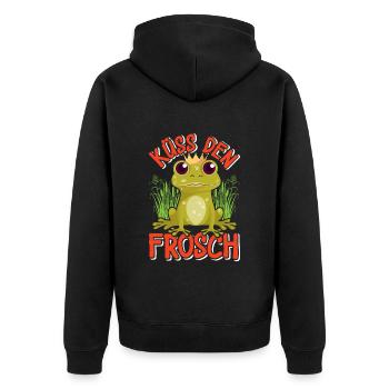Karneval Kostüm Party KÜSS DEN FROSCH Lustiges - Unisex Premium Bio Zip Hoodie - Schwarz - Hinten - Nico (187cm)