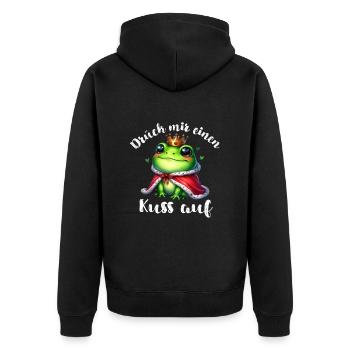 Froschkostüm DRÜCK MIR EINEN KUSS AUF Lustiges - Unisex Premium Bio Zip Hoodie - Schwarz - Hinten - Nico (187cm)