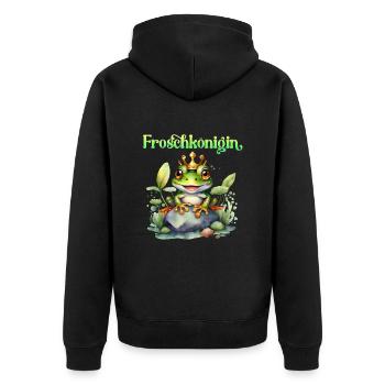 Froschkostüm FROSCHKÖNIGIN Lustiges Karneval - Unisex Premium Bio Zip Hoodie - Schwarz - Hinten - Nico (187cm)