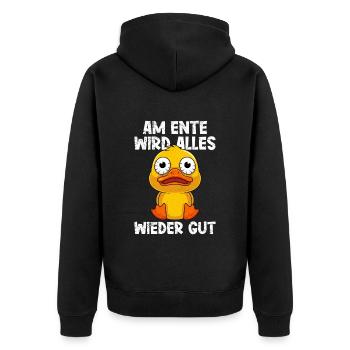 Fasching AM ENTE WIRD ALLES WIEDER GUT Lustiges - Unisex Premium Bio Zip Hoodie - Schwarz - Hinten - Nico (187cm)