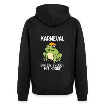 KARNEVAL BIN EIN FROSCH MIT KRONE Lustiges Frosch - Unisex Premium Bio Zip Hoodie - Schwarz - Hinten - Nico (187cm)