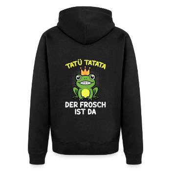 Faschings Kostüm TATÜ TATATA DER FROSCH IST DA - Unisex Premium Bio Zip Hoodie - Schwarz - Hinten - Nico (187cm)