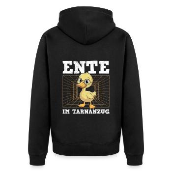 Karneval ENTE IM TARNANZUG Lustiges Faschings - Unisex Premium Bio Zip Hoodie - Schwarz - Hinten - Nico (187cm)