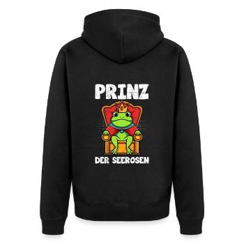 Faschings Frosch PRINZ DER SEEROSEN Lustiges - Unisex Premium Bio Zip Hoodie - Schwarz - Hinten - Nico (187cm)