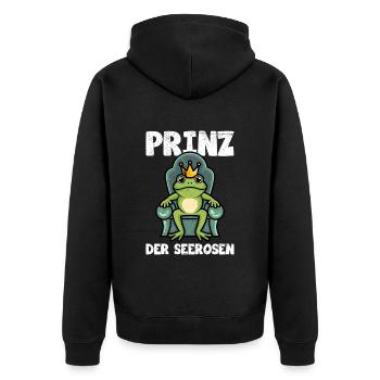 Faschings Frosch PRINZ DER SEEROSEN Lustiges - Unisex Premium Bio Zip Hoodie - Schwarz - Hinten - Nico (187cm)