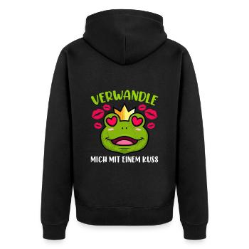 Froschkönig VERWANDLE MICH MIT EINEM KUSS - Unisex Premium Bio Zip Hoodie - Schwarz - Hinten - Nico (187cm)