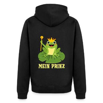 Karneval Kostüm Frosch MEIN PRINZ Lustiges - Unisex Premium Bio Zip Hoodie - Schwarz - Hinten - Nico (187cm)