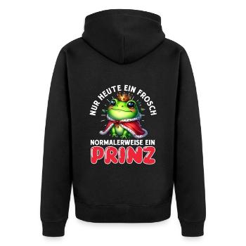 Karneval Party NUR HEUTE EIN FROSCH NORMALERWEISE - Unisex Premium Bio Zip Hoodie - Schwarz - Hinten - Nico (187cm)