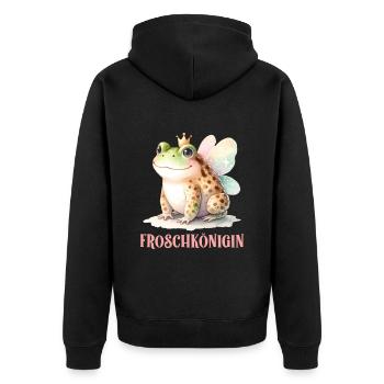 Karneval Party Kostüm FROSCHKÖNIGIN Lustiges - Unisex Premium Bio Zip Hoodie - Schwarz - Hinten - Nico (187cm)