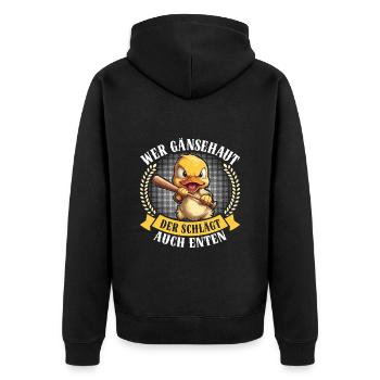 Karneval Party WER GÄNSEHAUT DER SCHLÄGT AUCH - Unisex Premium Bio Zip Hoodie - Schwarz - Hinten - Nico (187cm)