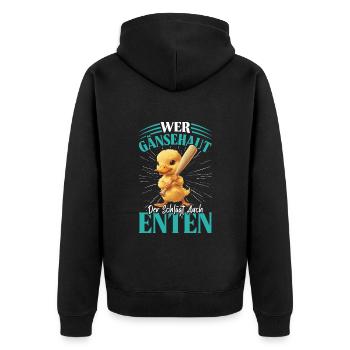 Faschingskostüm WER GÄNSEHAUT DER SCHLÄGT ENTEN - Unisex Premium Bio Zip Hoodie - Schwarz - Hinten - Nico (187cm)