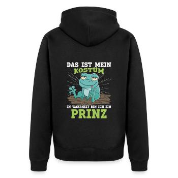 Froschkostüm DAS IST MEIN KOSTÜM BIN EIN PRINZ - Unisex Premium Bio Zip Hoodie - Schwarz - Hinten - Nico (187cm)