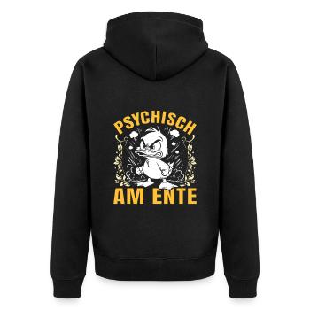 Karneval Enten PSYCHISCH AM ENTE Lustiges - Unisex Premium Bio Zip Hoodie - Schwarz - Hinten - Nico (187cm)