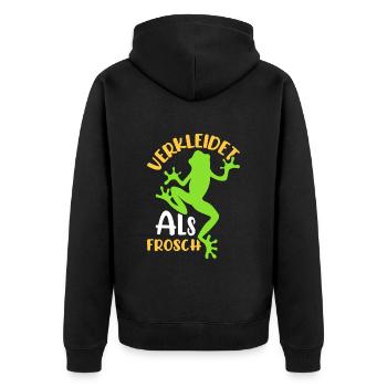 Faschingsparty VERKLEIDET ALS FROSCH Lustiges - Unisex Premium Bio Zip Hoodie - Schwarz - Hinten - Nico (187cm)
