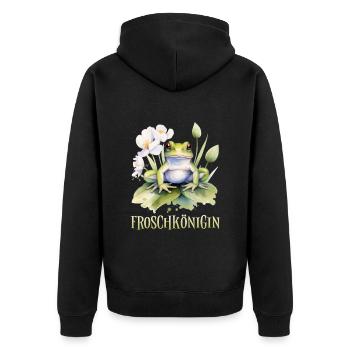 Karneval Kostüm FROSCHKÖNIGIN Lustiges Fasching - Unisex Premium Bio Zip Hoodie - Schwarz - Hinten - Nico (187cm)