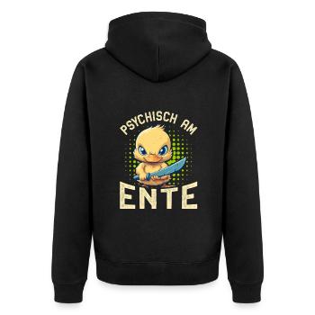 Karneval Enten PSYCHISCH AM ENTE Lustiges - Unisex Premium Bio Zip Hoodie - Schwarz - Hinten - Nico (187cm)