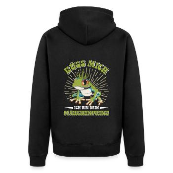 Froschkostüm KÜSS MICH BIN EIN MÄRCHENPRINZ - Unisex Premium Bio Zip Hoodie - Schwarz - Hinten - Nico (187cm)
