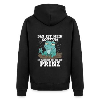 Froschkostüm DAS IST MEIN KOSTÜM BIN EIN PRINZ - Unisex Premium Bio Zip Hoodie - Schwarz - Hinten - Nico (187cm)