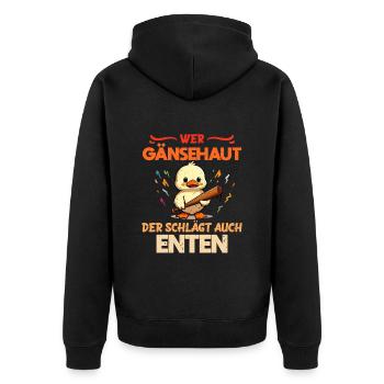Faschingskostüm WER GÄNSEHAUT DER SCHLÄGT AUCH - Unisex Premium Bio Zip Hoodie - Schwarz - Hinten - Nico (187cm)