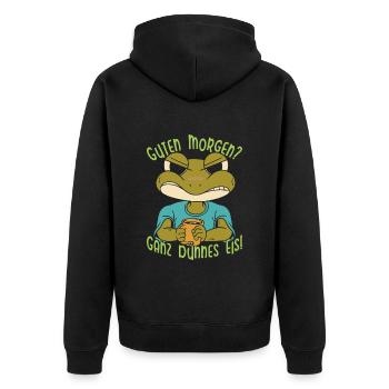 Karneval Kostüm GUTEN MORGEN? GANZ DÜNNES EIS - Unisex Premium Bio Zip Hoodie - Schwarz - Hinten - Nico (187cm)