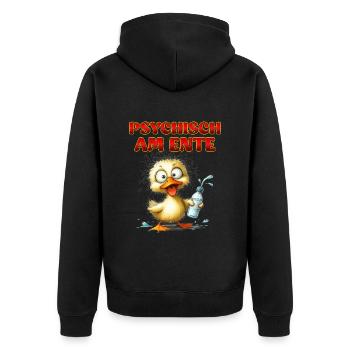 Entenkostüm PSYCHISCH AM ENTE Lustiges Karenval - Unisex Premium Bio Zip Hoodie - Schwarz - Hinten - Nico (187cm)