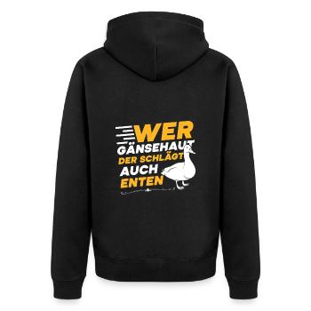 Faschingskostüm WER GÄNSEHAUT DER SCHLÄGT ENTEN - Unisex Premium Bio Zip Hoodie - Schwarz - Hinten - Nico (187cm)