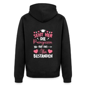 Mädchen SEHT HER DIE PRINZESSIN HAT ABI BESTANDEN - Unisex Premium Bio Zip Hoodie - Schwarz - Hinten - Nico (187cm)