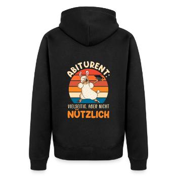 ABITURIENT VIELSEITIG ABER NICHT NÜTZLICH Lustig - Unisex Premium Bio Zip Hoodie - Schwarz - Hinten - Nico (187cm)