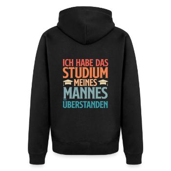 Doktortitel HABE DAS STUDIUM MEINES MANNES - Unisex Premium Bio Zip Hoodie - Schwarz - Hinten - Nico (187cm)