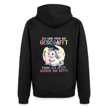 Abi HABE MEIN ABI GESCHAFFT KANN ICH INS BETT - Unisex Premium Bio Zip Hoodie - Schwarz - Hinten - Nico (187cm)