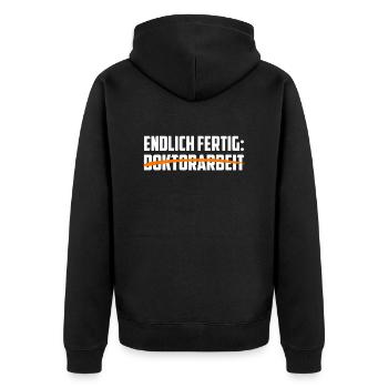 Doktortitel ENDLICH FERTIG DOKTORARBEIT GESCHAFFT - Unisex Premium Bio Zip Hoodie - Schwarz - Hinten - Nico (187cm)