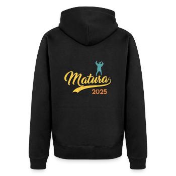 MATURA ABSCHLUSS 2025 Maturanten Lustiges - Unisex Premium Bio Zip Hoodie - Schwarz - Hinten - Nico (187cm)