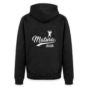 MATURA ABSCHLUSS 2025 Maturanten Lustiges - Unisex Premium Bio Zip Hoodie - Schwarz - Hinten - Nico (187cm)