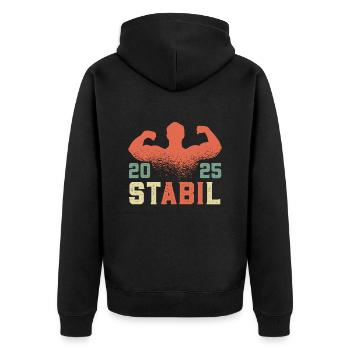 Abitur Abschluss 2025 ST ABI L Lustiges Abi - Unisex Premium Bio Zip Hoodie - Schwarz - Hinten - Nico (187cm)