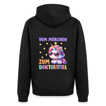 Dissertation VOM MÄRCHEN ZUM DOKTORTITEL Lustig - Unisex Premium Bio Zip Hoodie - Schwarz - Hinten - Nico (187cm)