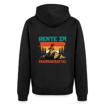 Radfahrer RENTE IM FAHRRADSATTEL Radeln Lustig - Unisex Premium Bio Zip Hoodie - Schwarz - Hinten - Nico (187cm)