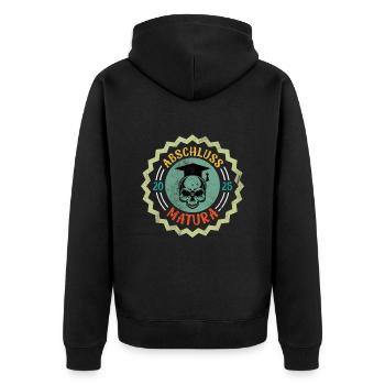 Maturant ABSCHLUSS MATURA Lustiges Matura - Unisex Premium Bio Zip Hoodie - Schwarz - Hinten - Nico (187cm)