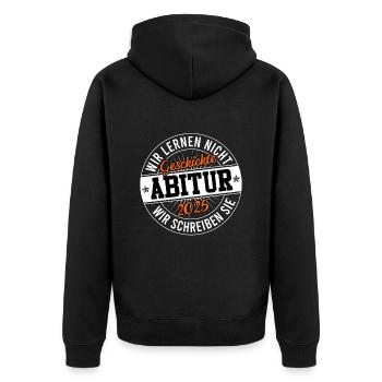 Abitur WIR LERNEN NICHT ABITUR 2025 Lustiges - Unisex Premium Bio Zip Hoodie - Schwarz - Hinten - Nico (187cm)