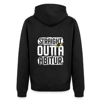 Abitur STRAIGHT OUTTA ABITUR Lustiges - Unisex Premium Bio Zip Hoodie - Schwarz - Hinten - Nico (187cm)