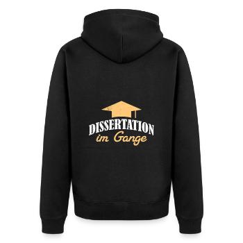 Doktorand Lustig DISSERTATION IM GANGE Ph.D Lustig - Unisex Premium Bio Zip Hoodie - Schwarz - Hinten - Nico (187cm)
