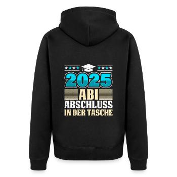 2025 ABI ABSCHLUSS IN DER TASCHE Lustiges Abi - Unisex Premium Bio Zip Hoodie - Schwarz - Hinten - Nico (187cm)