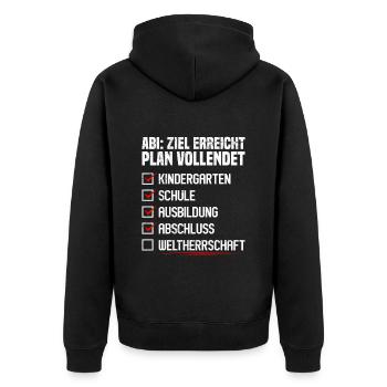 Abitur ABI ZIEL ERREICHT PLAN VOLLENDET Lustiges - Unisex Premium Bio Zip Hoodie - Schwarz - Hinten - Nico (187cm)