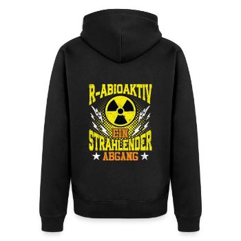 Abiturabschluss R-ABIOAKTIV EIN STRAHLENDER ABGANG - Unisex Premium Bio Zip Hoodie - Schwarz - Hinten - Nico (187cm)