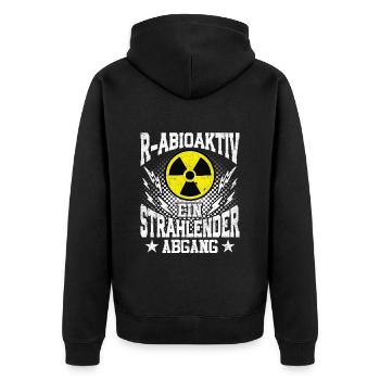 Abiturabschluss R-ABIOAKTIV EIN STRAHLENDER ABGANG - Unisex Premium Bio Zip Hoodie - Schwarz - Hinten - Nico (187cm)